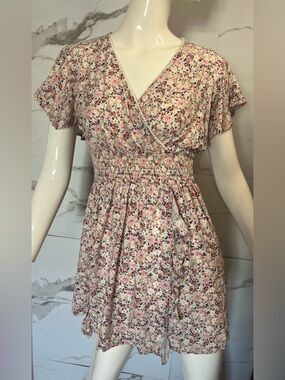 Japna Floral Shirred Waist V-Neck Sundress With Flutter Sleeves